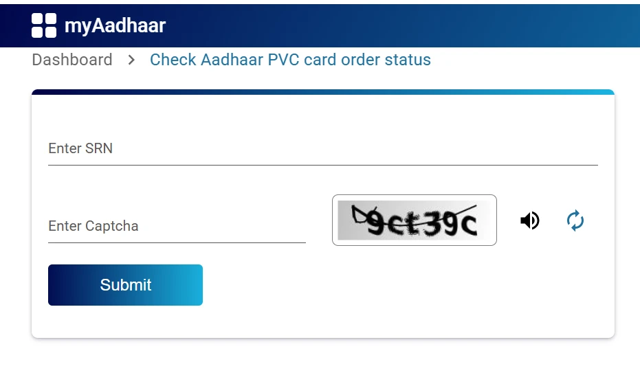 Aadhaar PVC card order status Check 